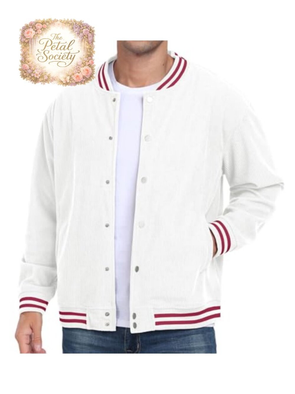 Men's Corduroy Button Down Varsity Bomber Jacket Long Sleeve Casual